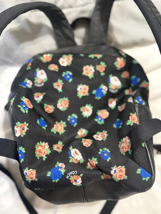 COACH Black Floral Mini Backpack with Fox Patch and Sunflower Accents - Picture 3 of 5